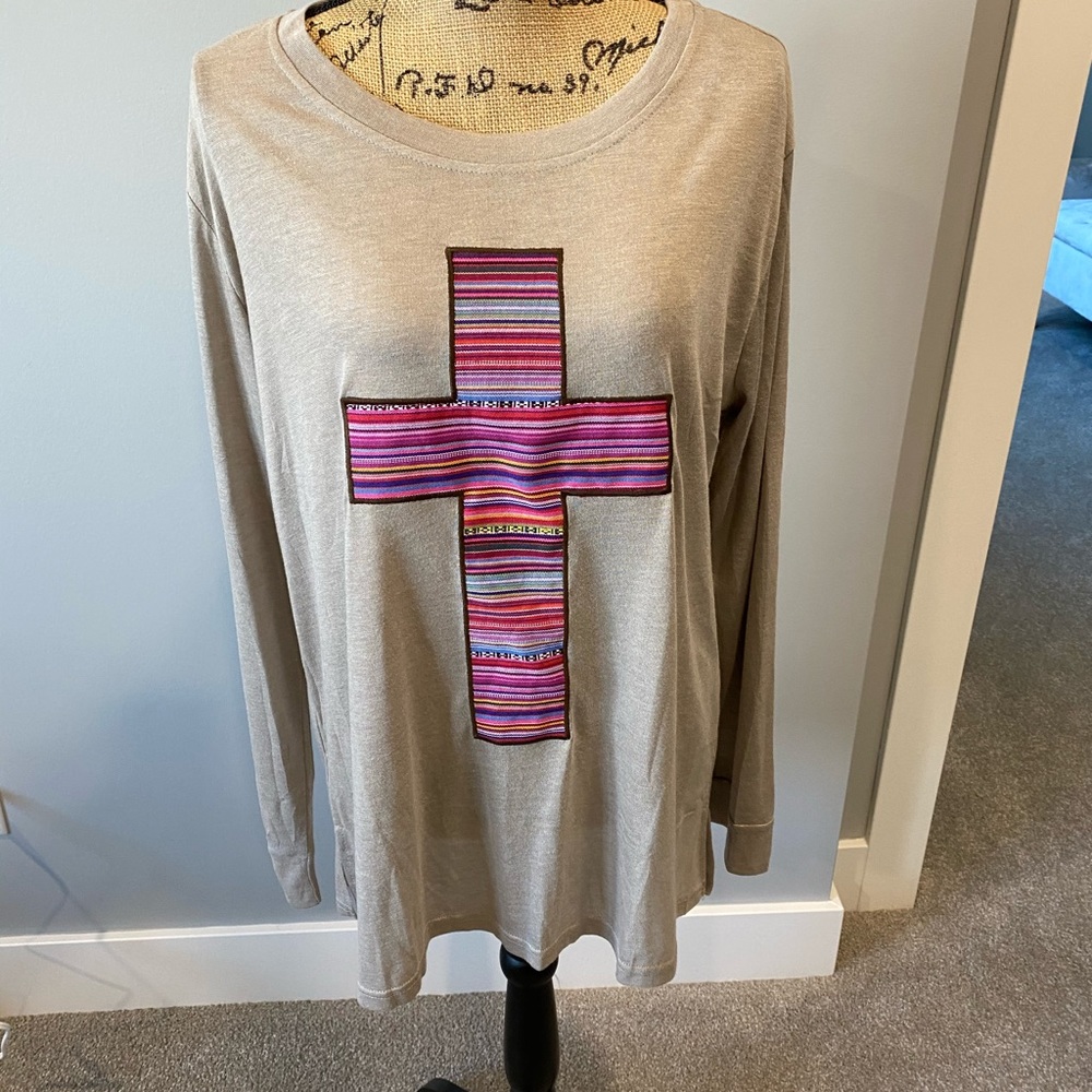 Long sleeve tshirt with multi colored cross